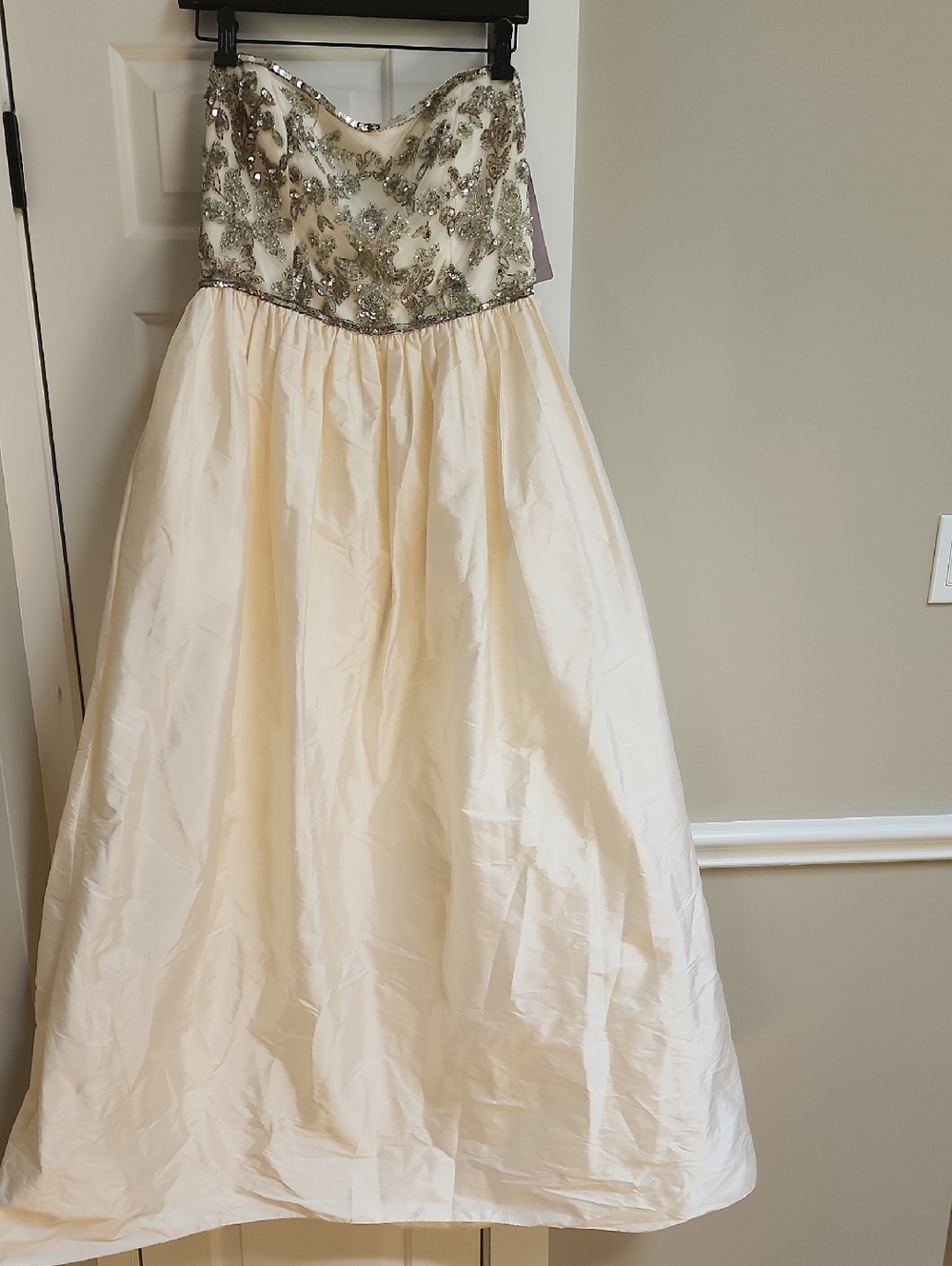 Dress Silk JS Collections Ivory Strapless Ball Gown with Silver Beaded Bodice